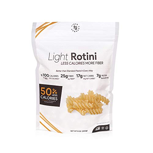 Fiber Gourmet Pasta - Light Rotini Pasta - Fiber-Rich, Low Calorie, Healthy Pasta - Made in USA, Kosher, Vegan Certified, Non-GMO and Has Zero Artificial Colors or Flavoring - 8 Oz (Pack of 2)