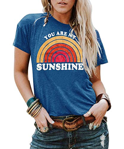 Kaislandy Womens You are My Sunshine T Shirt Short Sleeve Printed Graphic Tees Casual Summer O Neck Tops Shirts