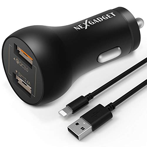 Car Charger,Quick Charge 3.0 Dual USB Ports 30 W UL Certified Fast Car Charger Adapter with Charging Cable for Smart Phones,Tablets and Other Electronics