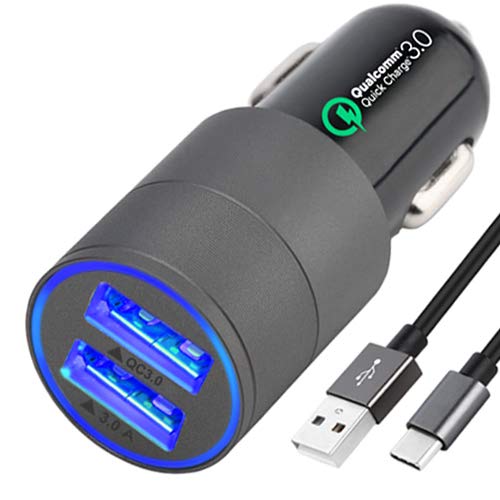 Rapid USB C Car Charger Adapter, Compatible with Samsung Galaxy S10 Plus/S10/S10e/S9 Plus/S9/S8, Note 9/Note 8, LG V40 Smart Phones,18w Dual-Port Quick Charge 3.0 with Fast 3FT Charging Type C Cable