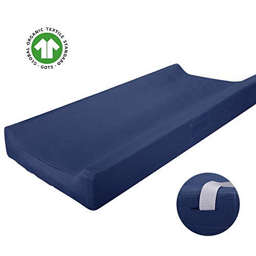 Mueen Life Changing Pad Cover - Soft&Stretchy Change Table Sheet Cradle Sheet for Boy Girl, 100% Organic Cotton, Fitted 32'' x 16'' Standard or Contoured Changing Pad (Navy)