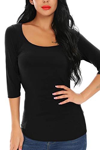Gemolly Women's 3/4 Sleeve Tops Square Neck Soft Stretch Slim Fit Tee Shirts