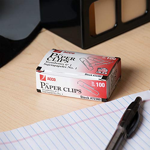 ACCO Paper Clips, Economy, Smooth, 1 Size, 100/Box, 20 Boxes (A7072380)