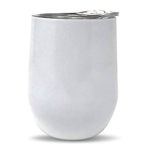 CSBD Stemless Wine Tumbler with Lid and Reusable Straw, 12 ounce, Insulated Stainless Steel Double Walled Drink Cup, Includes Cleaning Brush (Silver, 1 Pack)