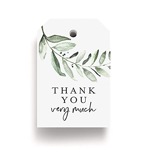 Bliss Collections Thank You Gift Tags, Rustic Greenery, Thank You Very Much Gift Tags for Weddings, Bridal Showers, Birthdays, Parties, Baby Showers, Wedding Favors or Special Events, 2"x3" (50 Tags)
