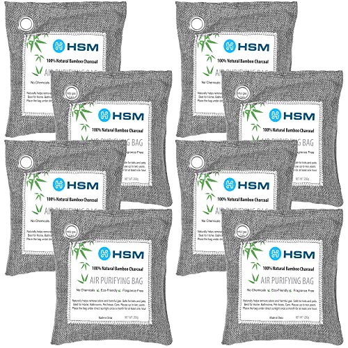 KoolerThings 8 Pack - Bamboo Charcoal Air Purifying Bags (8 X 200g) Natural Air Fresheners & Odor Eliminators for Home, Pets, Car, Closet, Shoes