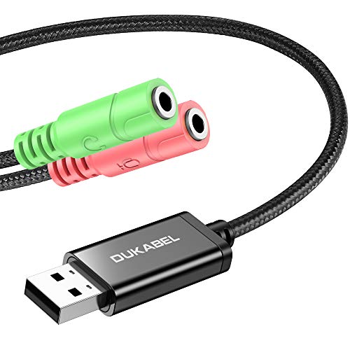DuKabel USB to 3.5mm Jack TRS AUX Adapter for Built-in Chip USB Sound Card for Headset with Separate Plug TRS 3 Pole Microphones [Metal Housing & Durable Braided / 9.8inch]