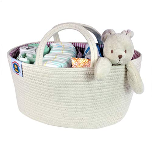 Summit One Baby Extra Large Diaper Caddy Organizer Basket (17 x 10 x 8 Inches) Spacious and Sturdy Woven Cotton Rope Diaper Storage with Handles - Includes Diaper Changing Pad