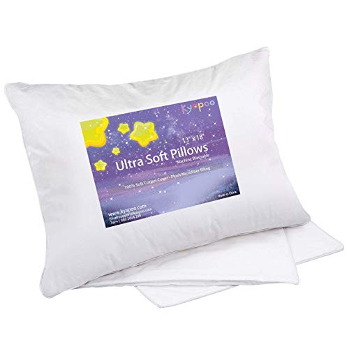 Kyapoo Toddler Pillow 13x18 with Pillowcase,100% Soft Cotton Pillow Cover, Comfortable Sleep for Toddlers, Children and Travel(Soft White)