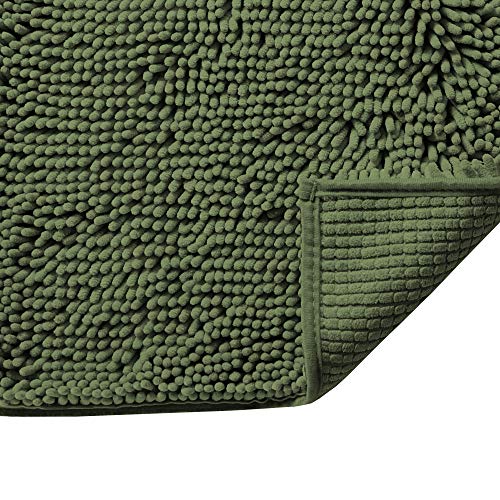 Soft Microfiber Shag Bath Rug Chenille Floor Mat, Extra Absorbent and Comfortable, Anti-Slip,Machine-Washable Area Rugs Indoor Mats Bathroom Mat, 24" x 17", Loden
