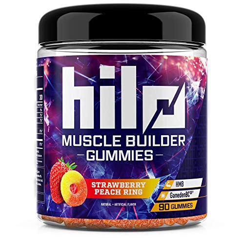 Hilo Muscle Builder Gummies - Advanced Muscle Strength and Recovery with HMB and GanedenBC30 Probiotic - Strawberry Peach Ring, 90 Count