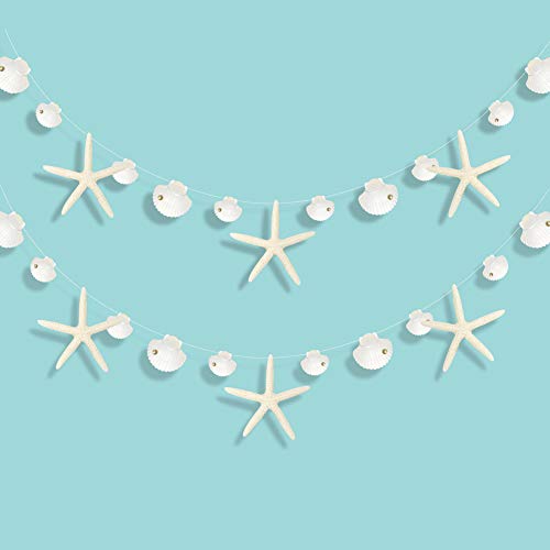 Paper White Finger Starfish and Seashell Garland Kit for Ocean/Coastal/Nautical Party Decoration Starfish Cutouts Hanging Bunting Banner for Under the Sea/Mermaid Birthday/Beach Wedding/Baby Shower/Kids Room/Christmas Tree/Home Décor
