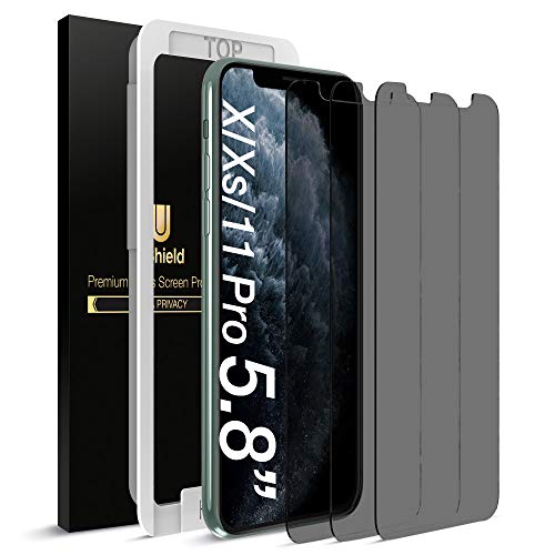 uShield Privacy Screen Protector Compatible with iPhone Xs/iPhone X/iPhone 11 Pro (5.8" Display) (w/Installation Frame) [Anti-Scratch/Spy] Tempered Glass Screen Protector (3Pack) [Case Friendly]
