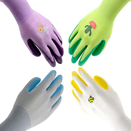 Jardineer 4 Pairs Gardening Gloves Women and Men - Nitrile Working Gloves for Yard Weeding, Digging, Raking and Pruning (Large)