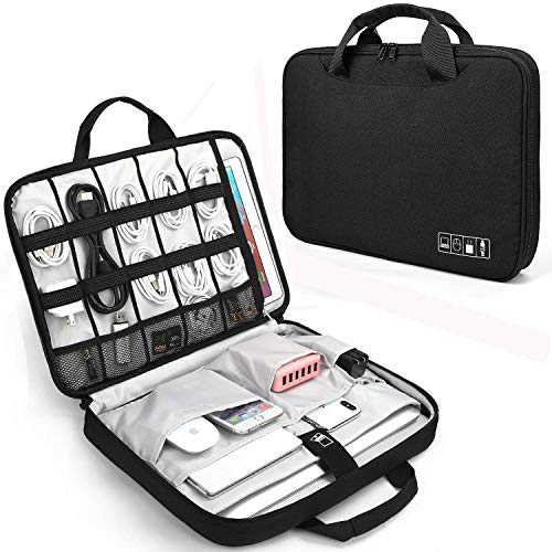 Electronics Organizer, Jelly Comb Laptop Electronic Accessories Travel Protective Carry Case for 13-14in Laptop, New MacBook, Phone, iPad 12.9'', Cables, Power Bank and More (Black and Gray)