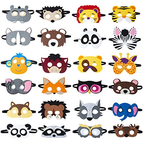 Animal Felt Masks Party Favors (24 Packs) for Kid - Safari Party Supplies with 24 Different Types - Great Idea for Petting Zoo | Farmhouse | Jungle Safari Theme Birthday Party