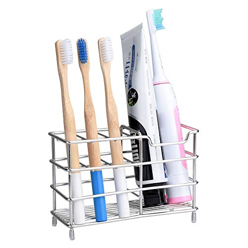 Book Cover WindCloud Upgraded of 7 Slots Stainless Steel Toothbrush Holder, Toothpaste Holder - Bathroom Multi Function Stand Stander for Comb, Razor, Electric Toothbrush, Cleanser, Countertops, Easy to Clean