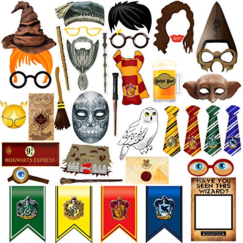 38pcs Magical Wizard Party Photo Booth Props,Wizard Castle Party Photo Booth Props, Magical Wizard School Party Favors Supplies For Kids Children Birthday Party Decoration