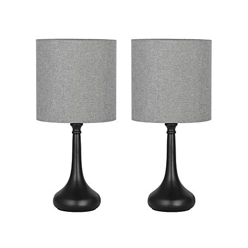 Book Cover HAITRAL Bedside Table Lamps - Modern Desk Lamps Set of 2 for Bedroom, Office, College Dorm with Metal Base & Fabric Lamp Shade HT-BTL09-15X2 - Gray