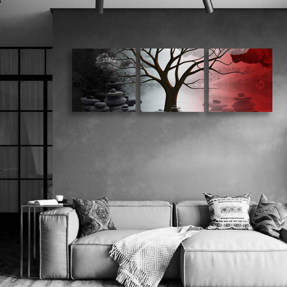 wall26 Canvas Wall Art Abstract Cloud Tree Pictures Home Wall Decorations for Bedroom Living Room Oil Paintings Canvas Prints Framed - 12"x12"x3 Panels