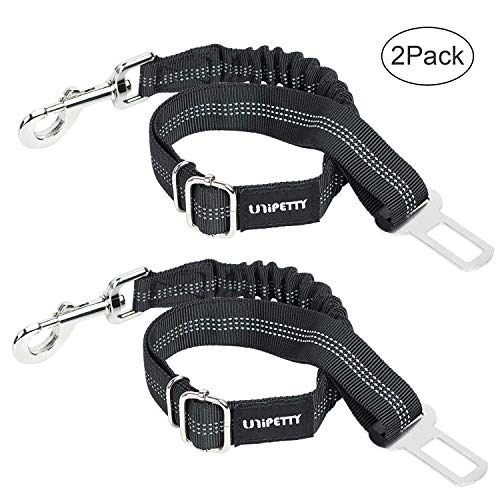 Book Cover UNIPETTY Dog Seat Belt, Retractable Nlyon Car Leash for Pet Dog Cat, Pet Safety Leads Vehicle Seatbelt, Black-2 Pack