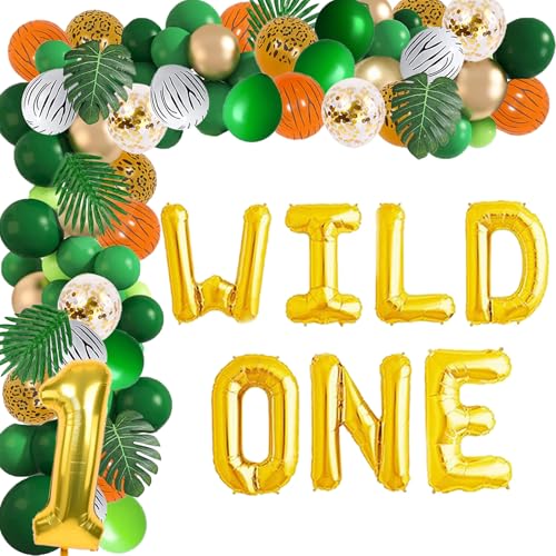137 Pcs Safari Jungle 1st Birthday Party Decorations Gold Wild One Balloons Jungle Animals Balloons Garlands Arch Kit for Wild One Themed Woodland First Birthday Baby Shower Party Supplies Decorations