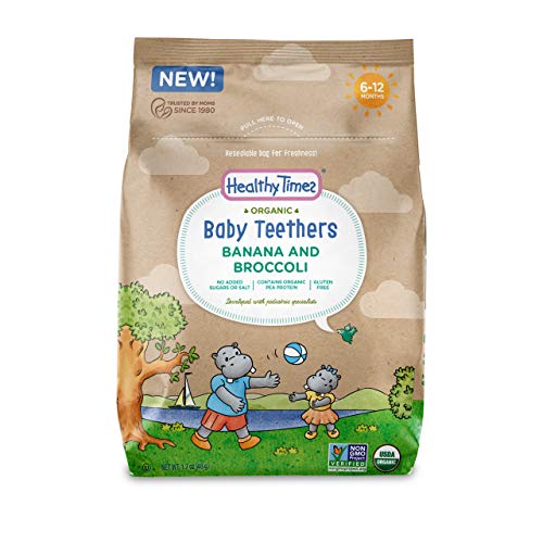 Healthy Times Organic Baby Teethers, Banana & Broccoli | 6 Ingredient Teether Snack, Easily Dissolves Without a Mess | For Babies 6-12 Months | 1.7 oz Bag, 1 Count