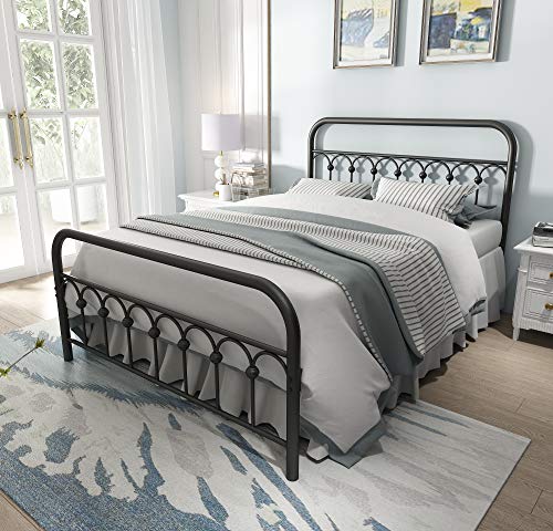Book Cover Vintage Sturdy Full Size Metal Bed Frame with Headboard and Footboard Basic Bed Frame No Box Spring Neededï¼ŒBlack