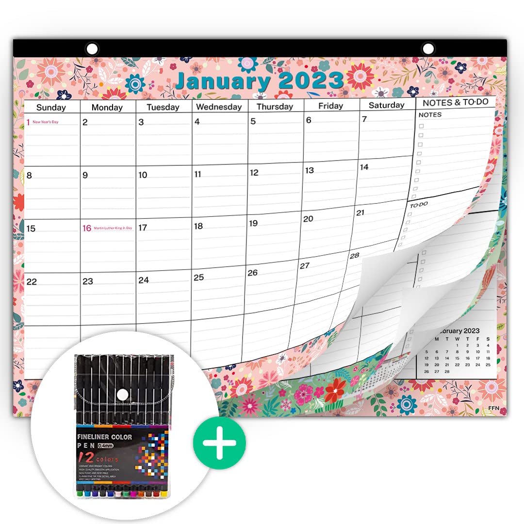 Book Cover 2022-2023 Large Monthly Desk Pad Calendar Planner Academic. Floral Design with Magnets for Fridge. Desktop June 2022 to December 2023 Wall Calendar, 17.3
