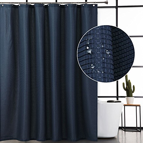 CAROMIO Extra Long Fabric Shower Curtain 84 Inch, Waffle Weave Polyester Shower Curtains for Bathroom Washable, Navy Blue, 72x84 Inch