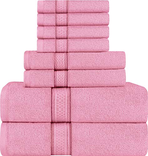 Book Cover Utopia Towels Pink Towel Set, 2 Bath Towels, 2 Hand Towels, and 4 Washcloths, 600 GSM Ring Spun Cotton Highly Absorbent Towels for Bathroom, Shower Towel, (Pack of 8)