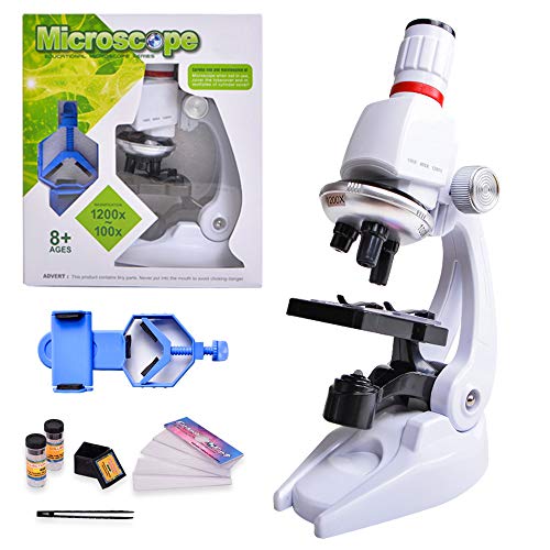 HONPHIER Kids Microscope 100x 400x 1200x Microscope for Childre Microscopes Set Microscope Kit Kids Toys Science with Adjustable Phone Holder