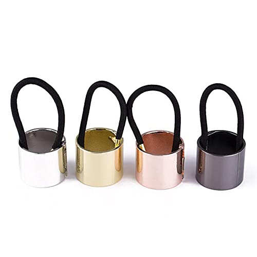4 Pcs Metal Circle Ponytail Hair Cuff Gold Ponytail Holder Elastic Hair Band Hair Ties Rope For Women Girls Thick Hair Silver Early Spring Gothic Punk Decor Accessories Holiday Gift