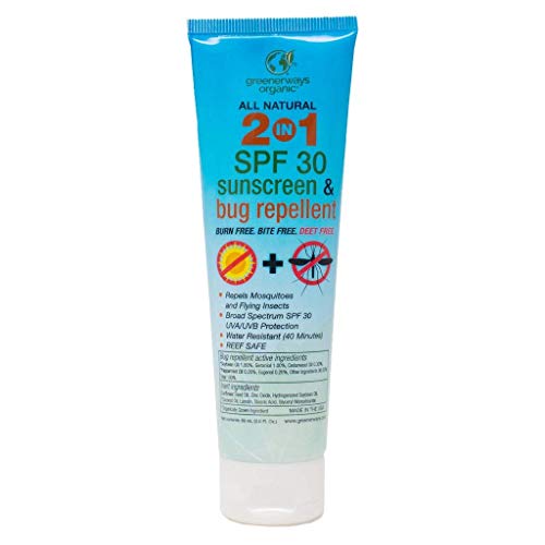 Greenerways Organic 2-in-1 Natural Sunscreen Bug Repellent Lotion in One, SPF 30 Broad Spectrum UVA / UVB Water Resistant Sun Screen, Best Mosquito Insect Repellant Sunscreens for Family & Kids - 3oz