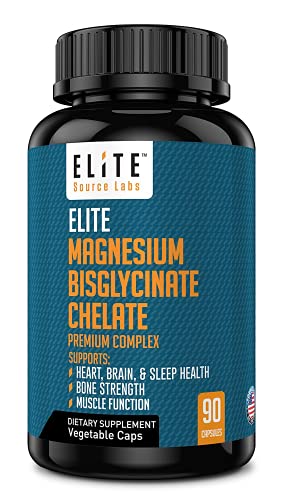 Elite Magnesium Bisglycinate Chelate 200Mg - Supports Bone Strength, Muscle Function, Healthy Heart, Brain & Sleep Health - Magnesium BisGlycinate with Oxide Supplement 90 Capsules