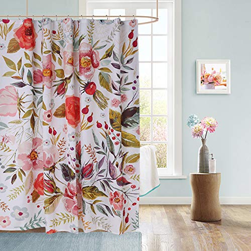 Uphome Floral Fabric Shower Curtain, Waterproof Colorful Chic Rose Flower Bathroom Polyester Shower Curtain for Bathtub Showers， 72x72