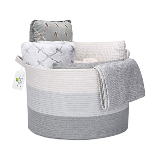 Alice Doria Extra Large Laundry Basket, 21.7 x 21.7 x 13.8'' Cotton Rope Basket with Handle Storage Woven Basket for Blanket Pillow Toy Laundry