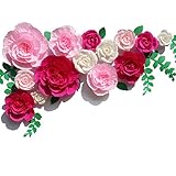 Letjolt Giant Crepe Paper Flowers Wedding Ornaments Backdrop Paper Peony Handcrafted Rose for Baby Shower Birthday Bridal Shower (Rose Pink White 14Pcs)