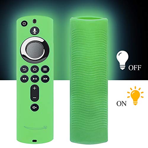 WERONE Silicone Cover/Case for Fire TV 4K/Fire TV (3rd Gen)/Compatible with All-New 2nd Gen Alexa Voice Remote Control (Night-Glow Green)