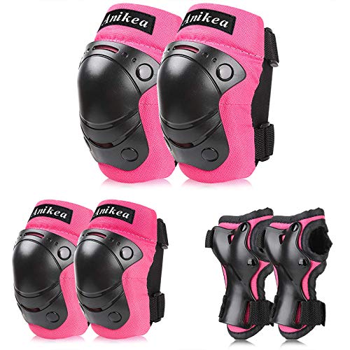 Anikea Kids 3 in 1 Skateboard Protective Gear Set, Knee Pads Elbow Pads Wrist Guards for Rollerblading Skateboard Cycling Skating Biking Scooter