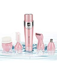 Miserwe 5 in 1 Womens Electric Razor Painless IPX4 Waterproof Bikini Trimmer Facial Brush with Cordless Rechargeable USB Charging Nose Trimmer Eyebrow Trimmer Body Shaver Facial Shaver for Women