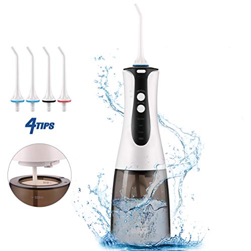 Cordless Water Flosser 320ML, Water Flosser Teeth Cleaner, Professional Dental Flosser, Rechargeable Portable Oral Irrigator, 1 Storage Bag 4 Jet Tips 3 Modes IPX7 Waterproof for Home and Travel