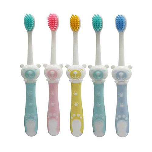 Grace Care Kids Cartoon Toothbrush Children Manual Soft Bristles Teeth Cleaning Oral Care Set Cartoon Random Color（Bear）- 5 Pcs