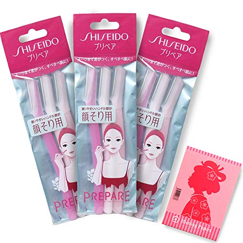 PREPARE FT Shiseido Facial Razor for Women, dermaplaning tool, Pack of 9 (3pcs x 3 packs) - Includes Original Oil Blotting Paper - Gentle On Skin for Peach Fuzz