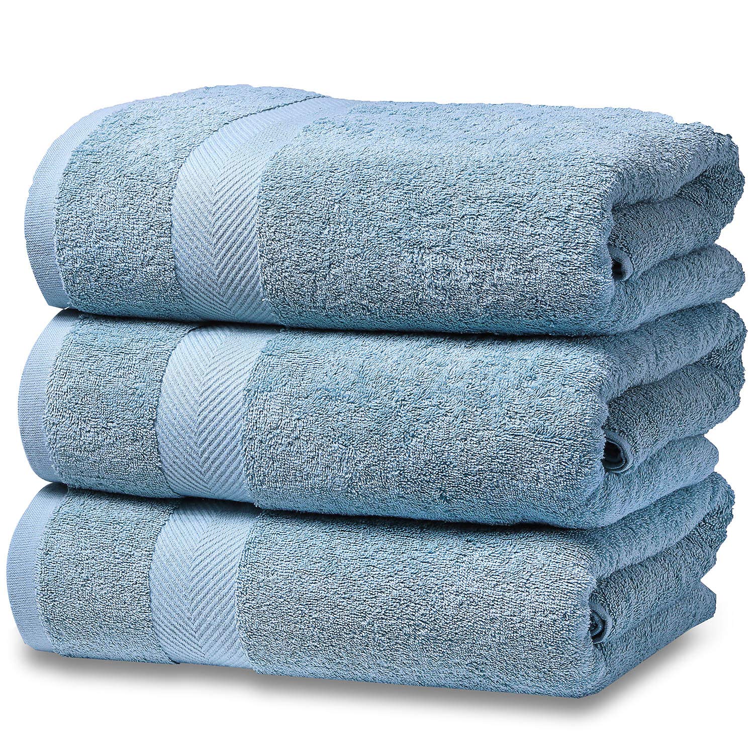 SEMAXE Bath Towel Set (Blue+White, 3 Piece Towel Set)