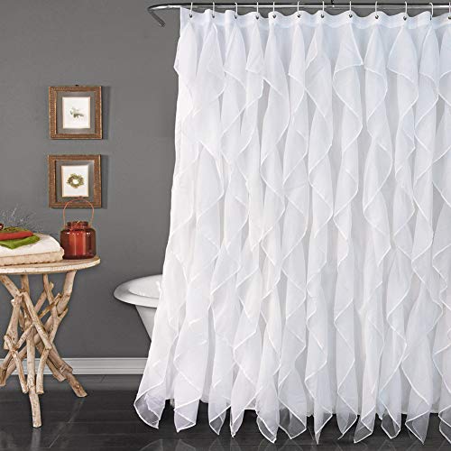 Book Cover Reisen White Ruffle Shower Curtain Fabric/Cloth Farmhouse Bathroom Sheer Shower Curtain, 72in Long