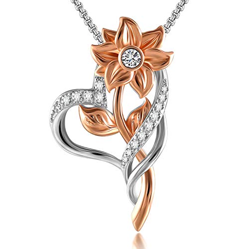 SNZM Mother's Day Jewelry for Women Love Heart Pendant Necklace Rose Gold Sunflower Necklace Jewelry Gifts for Mom Wife Girlfriend