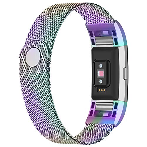 iGK Replacement Bands Compatible for Fitbit Charge 2, Stainless Steel Metal Bracelet with Unique Magnet Clasp Colorful Large
