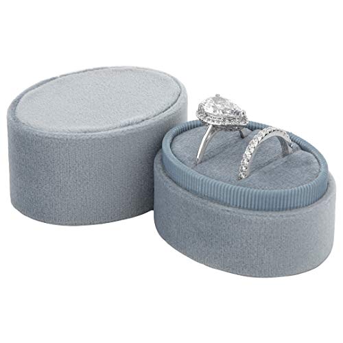 Koyal Wholesale Double Oval Velvet Ring Box, Vintage Blue, Wedding Ceremony Ring Box with Detachable Lid, 2 Piece Box