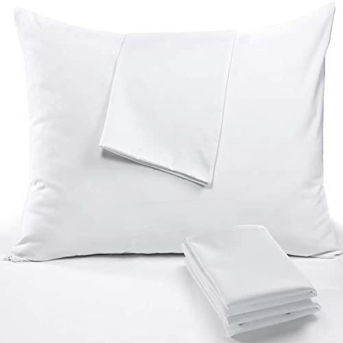 Book Cover 4 Pack Pillow Protectors King 20x36 Inches White Cases Covers Zippered Set White Soft Brushed Microfiber Reduces Respiratory Irritation Physical Threapy Clinics Hotels (4 Pack King)
